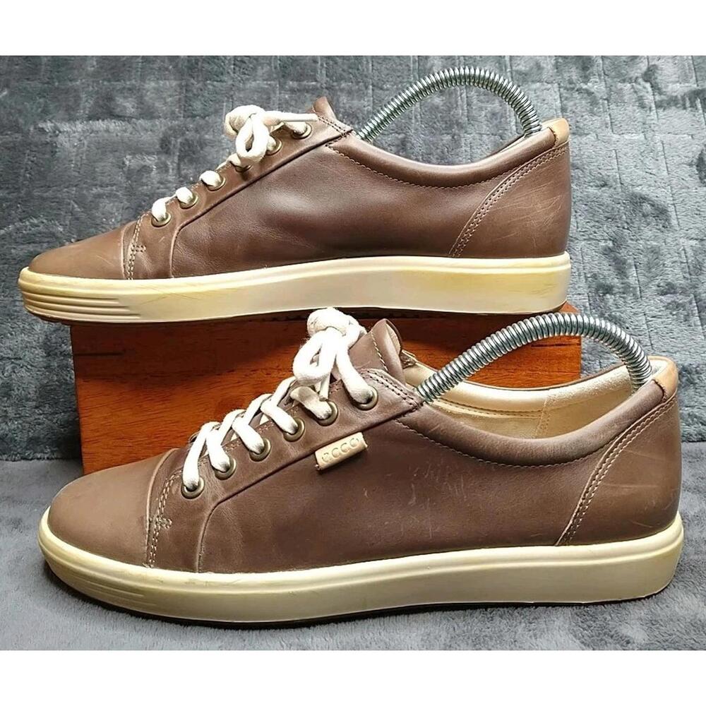 ECCO Woman's 7 Soft 7 Brown Weathered Leather Low Top Lace Up Sneakers Shoes - Picture 8 of 16